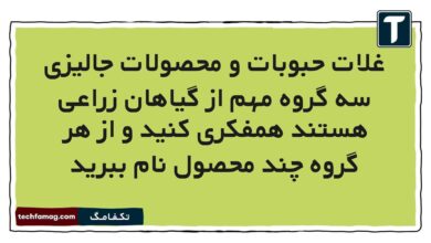 غلات حبوبات و محصولات جالیزی سه گروه مهم از گیاهان زراعی هستند همفکری کنید و از هر گروه چند محصول نام ببرید